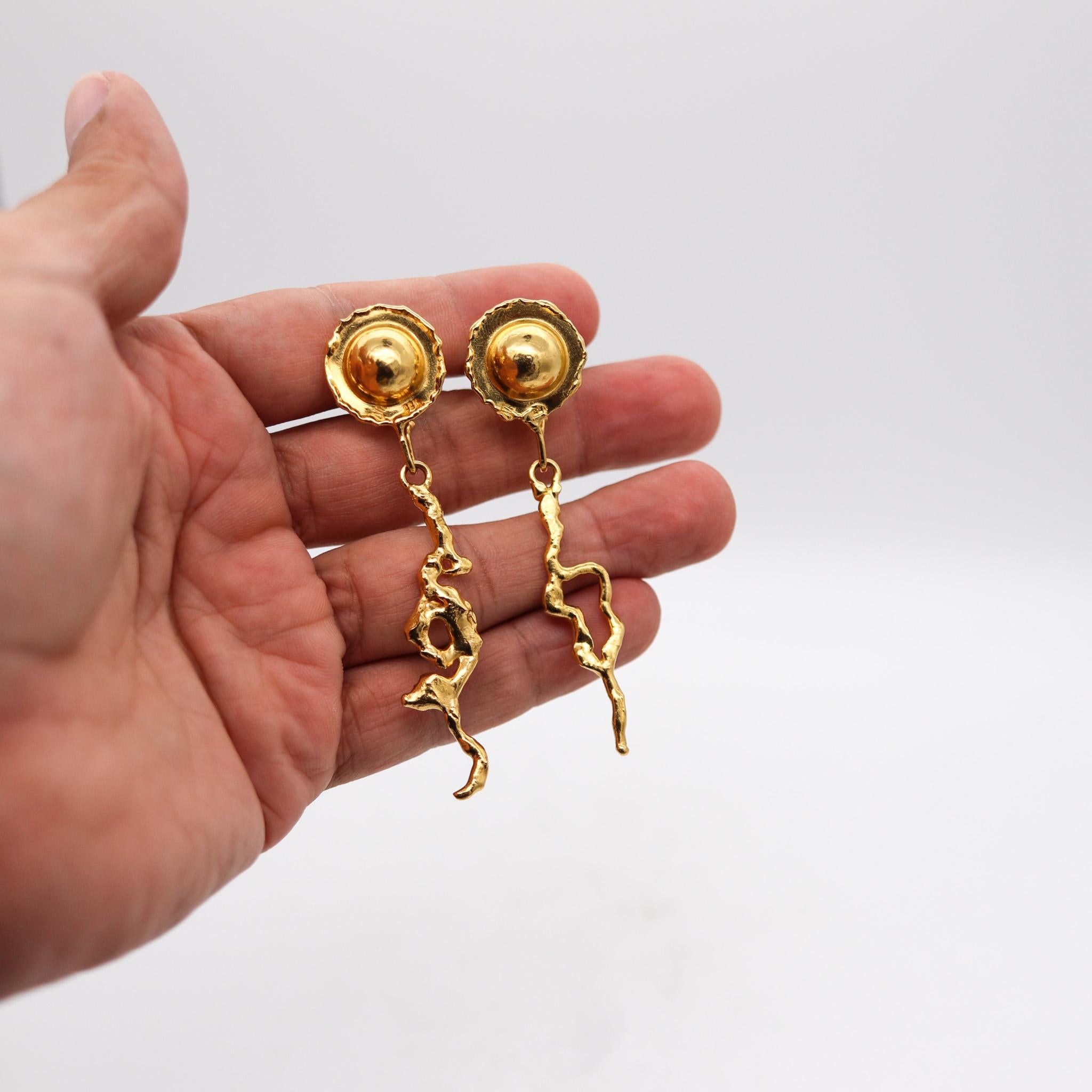 Jean Mahie Paris Artistic Convertible Dangle Earrings Textured 22k Yellow Gold For Sale 2