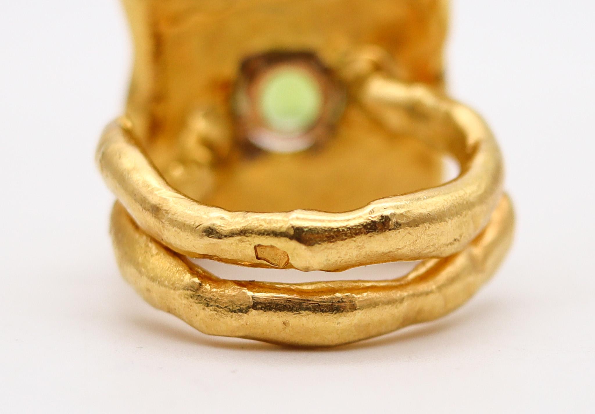 Jean Mahie Paris Rare Sculptural Cocktail Ring In 22Kt Yellow Gold With Peridot For Sale 1