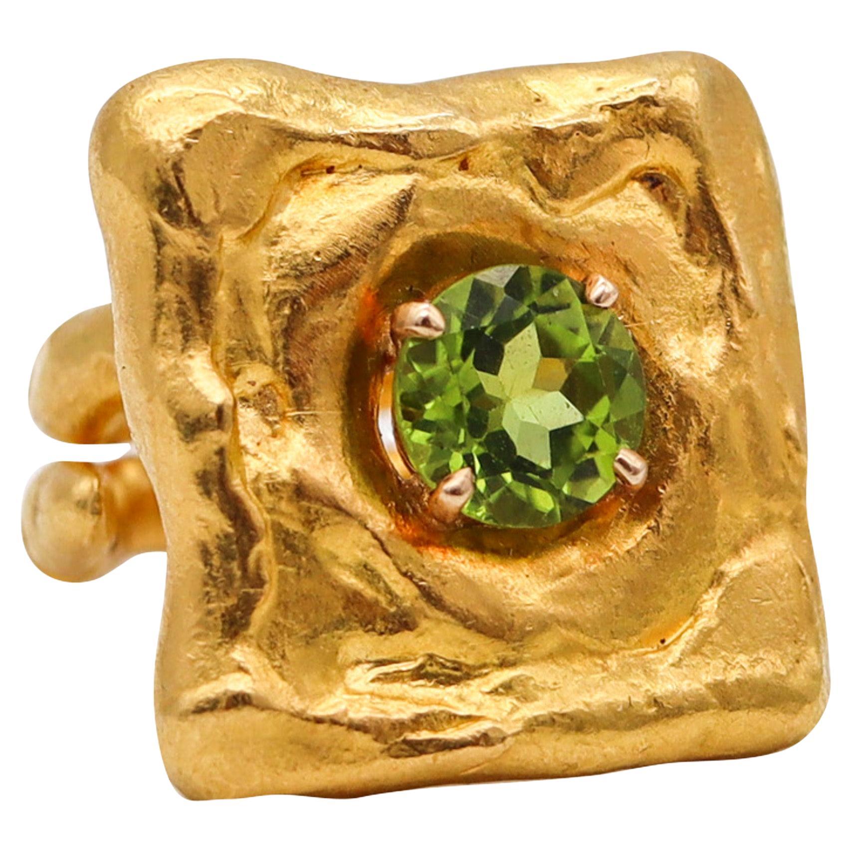Jean Mahie Paris Rare Sculptural Cocktail Ring In 22Kt Yellow Gold With Peridot For Sale