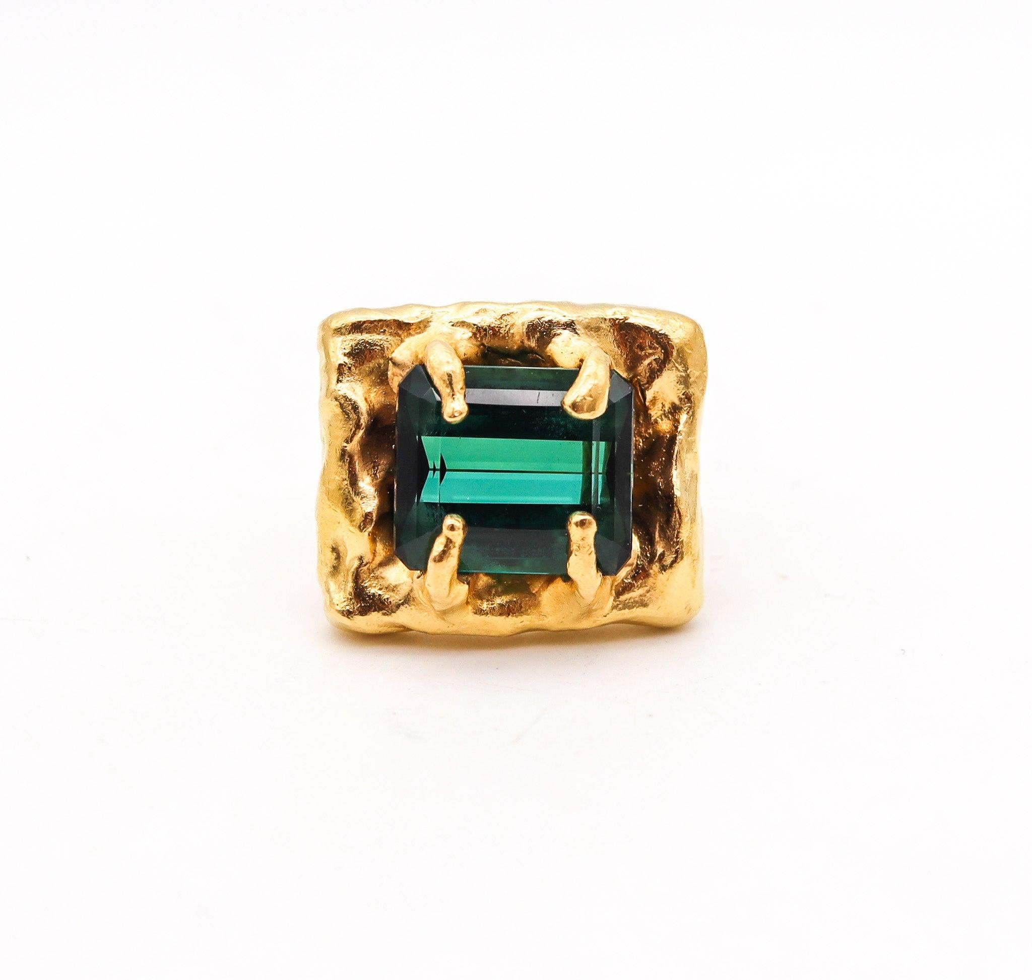 Modernista JEAN MAHIE Paris Rare Sculptural Cocktail Ring Oro massiccio 22Kt con tormalina in vendita
