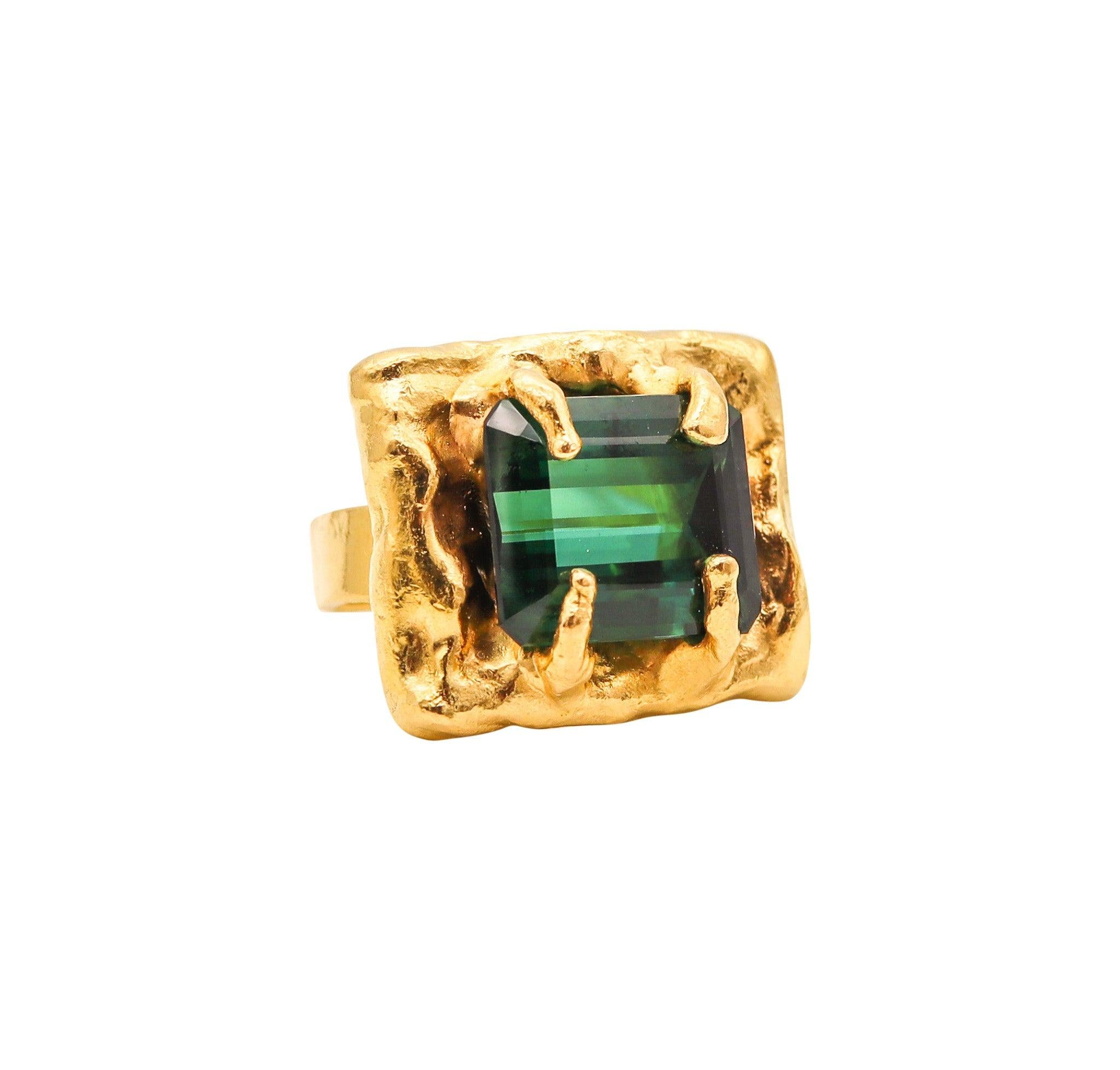 Donna JEAN MAHIE Paris Rare Sculptural Cocktail Ring Oro massiccio 22Kt con tormalina in vendita