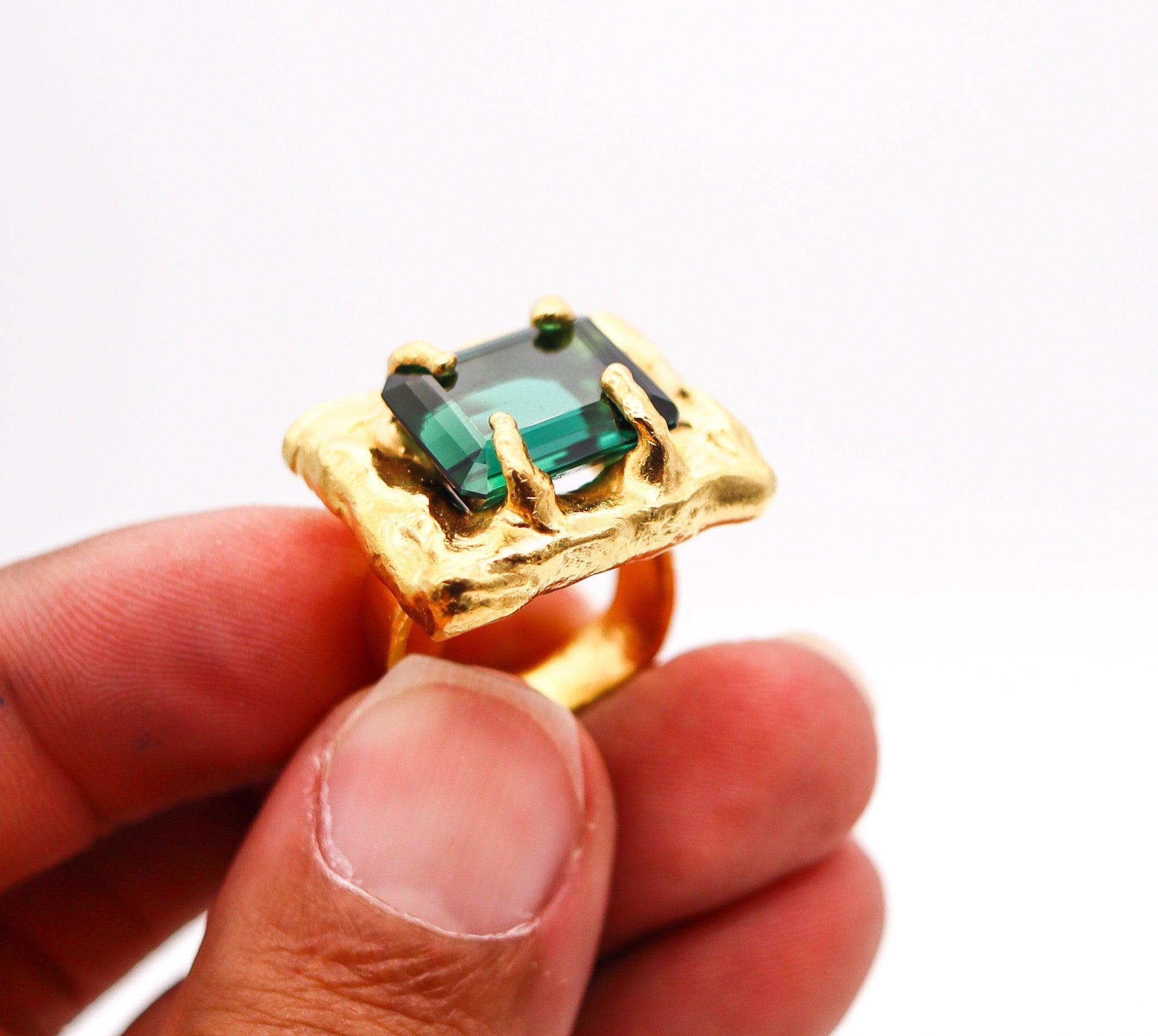 JEAN MAHIE Paris Rare Sculptural Cocktail Ring Oro massiccio 22Kt con tormalina in vendita 2