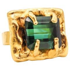 JEAN MAHIE Paris Rare Sculptural Cocktail Ring Solid 22Kt Gold With Tourmaline