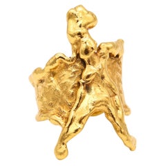 Jean Mahie Paris, raro anello scultoreo d'epoca in oro giallo 22Kt con texture
