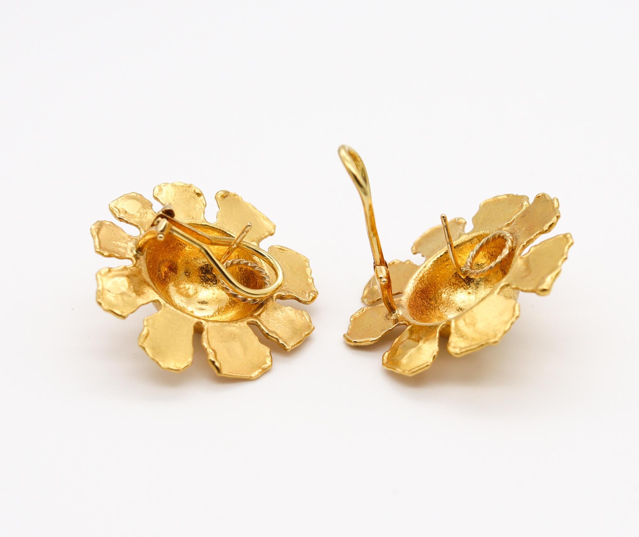 Women's Jean Mahie Paris Rare Vintage Sunburst Earrings in Textured 22Kt Yellow Gold