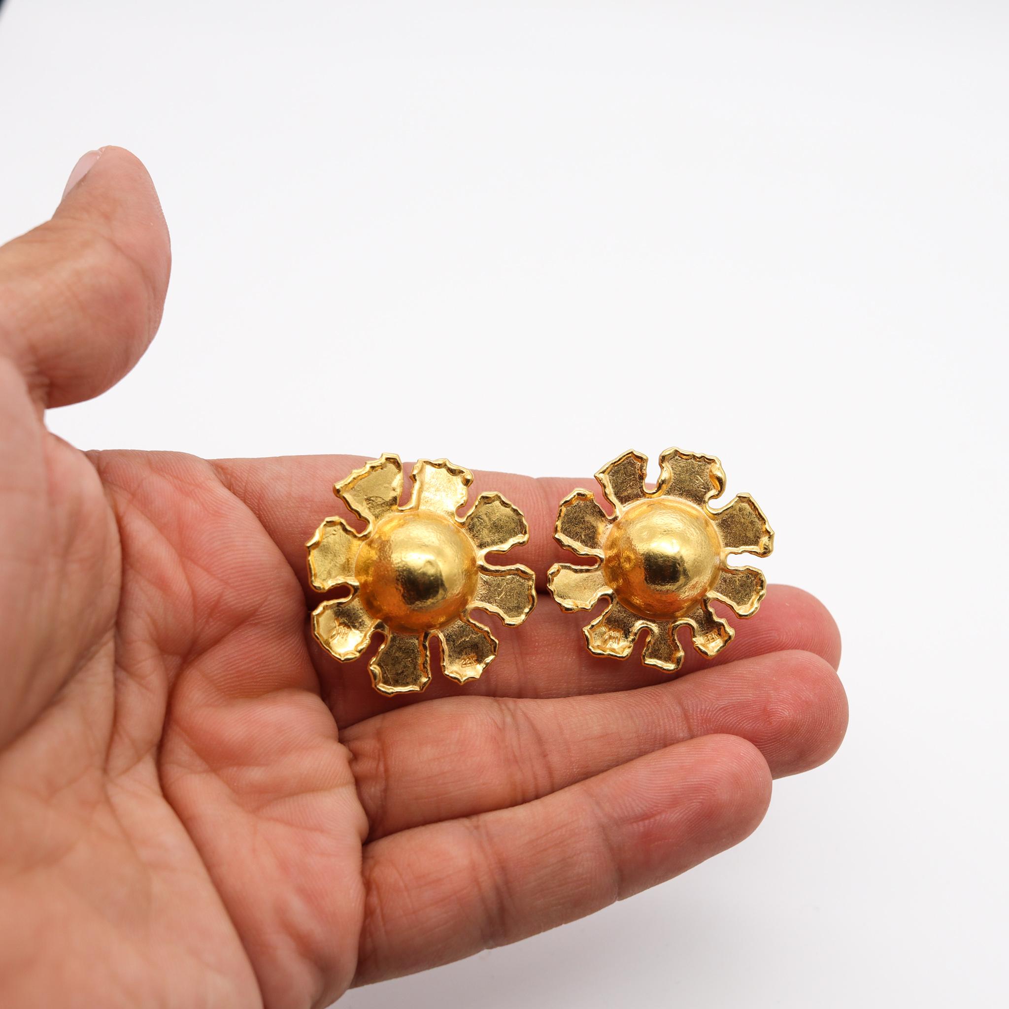 Jean Mahie Paris Rare Vintage Sunburst Earrings in Textured 22Kt Yellow Gold 2