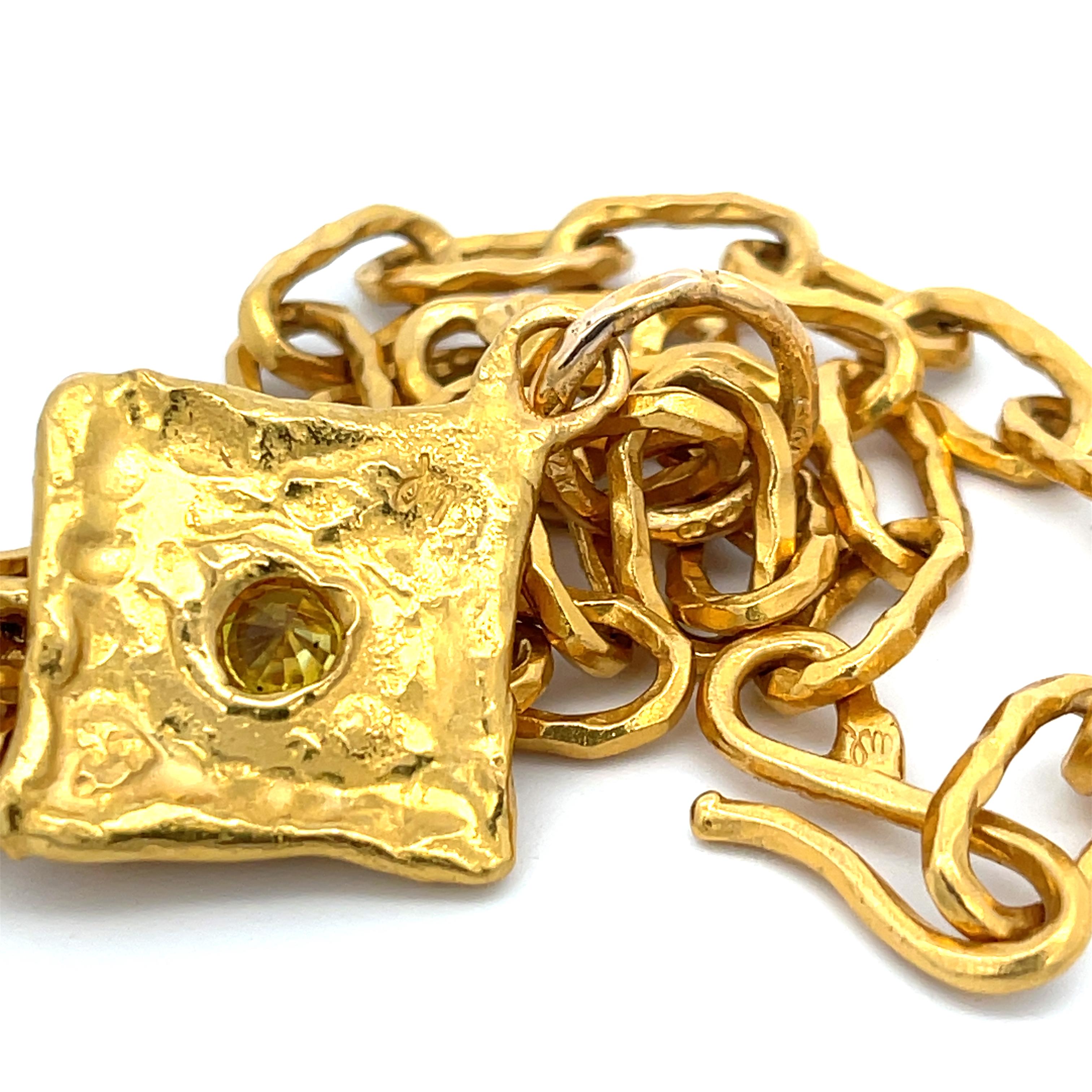Round Cut Jean Mahie Square Pendant Cadene Chain 22K Gold