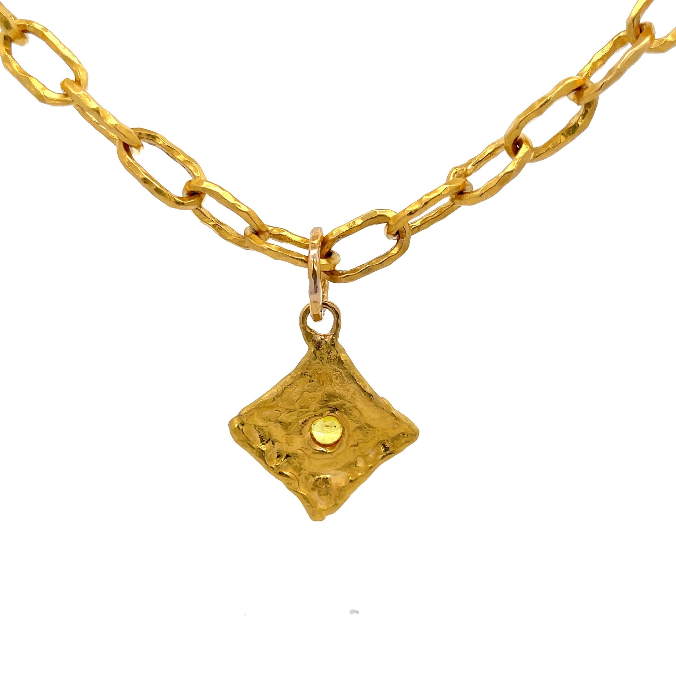 Women's or Men's Jean Mahie Square Pendant Cadene Chain 22K Gold