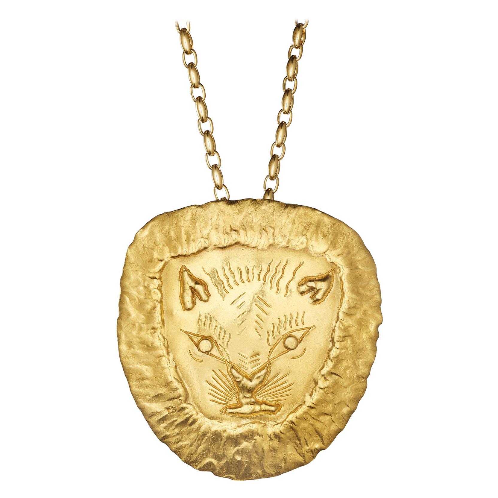Jean Mahie Vintage Gold Lion Head Pendant Necklace