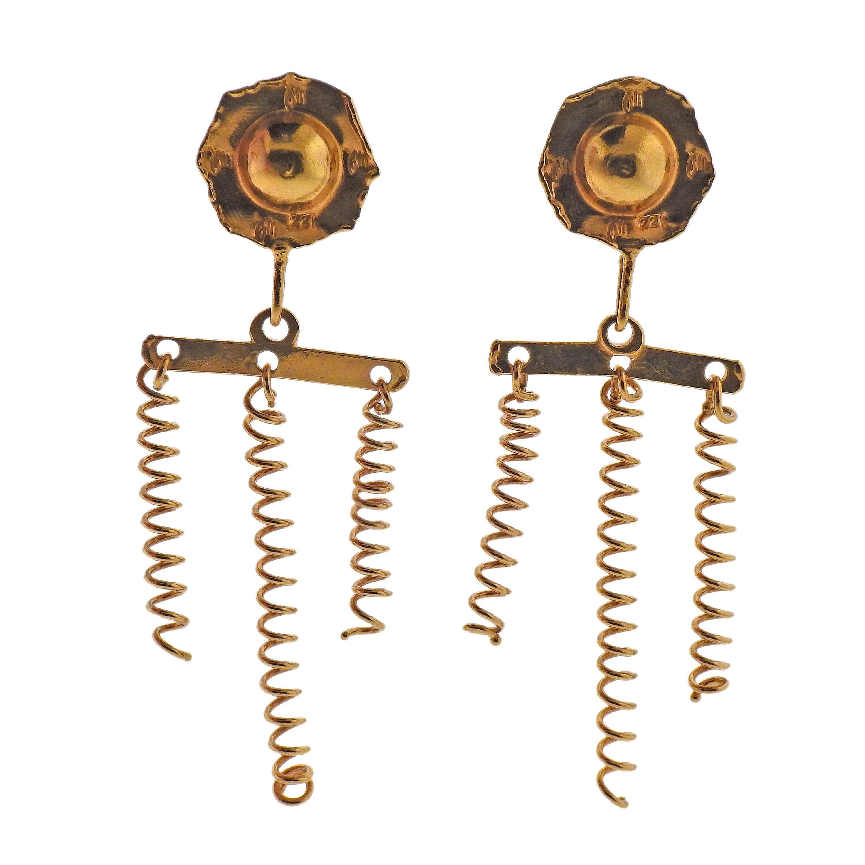 Jean Mahie Whimsical Yellow Gold Spiral Drop Earrings For Sale