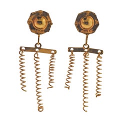 Vintage Jean Mahie Whimsical Yellow Gold Spiral Drop Earrings