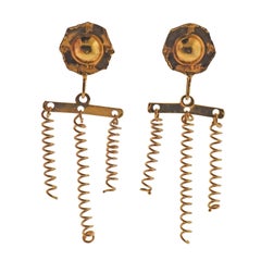 Jean Mahie Whimsical Yellow Gold Spiral Drop Earrings