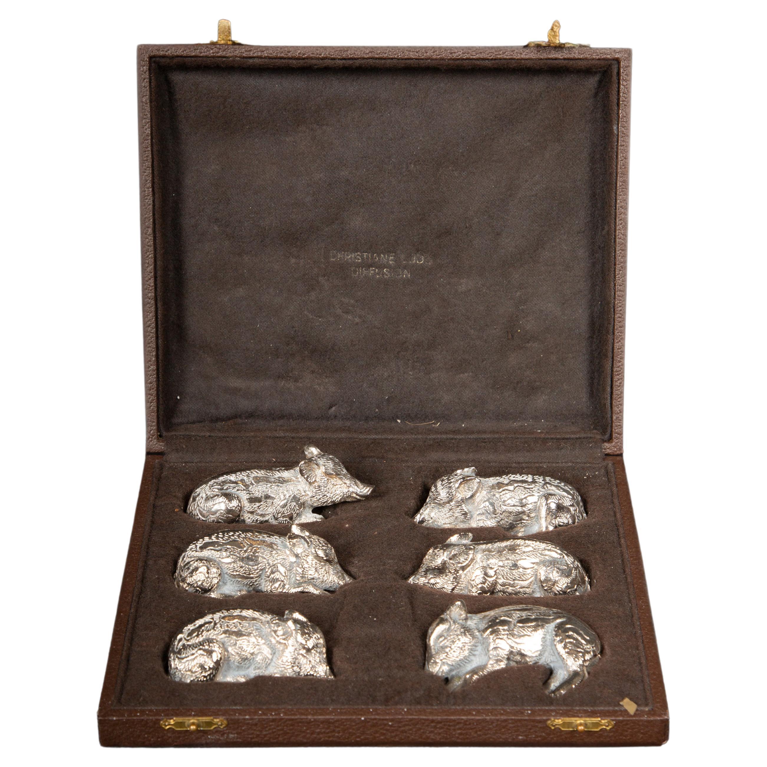 Jean Maillard (1901-1993) Porte-couteaux en étain en forme de cochon : Des délices sculpturaux exquis en vente