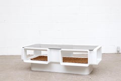 Jean Maneval Mod Space Age Coffee Table with Rattan Basket Storage