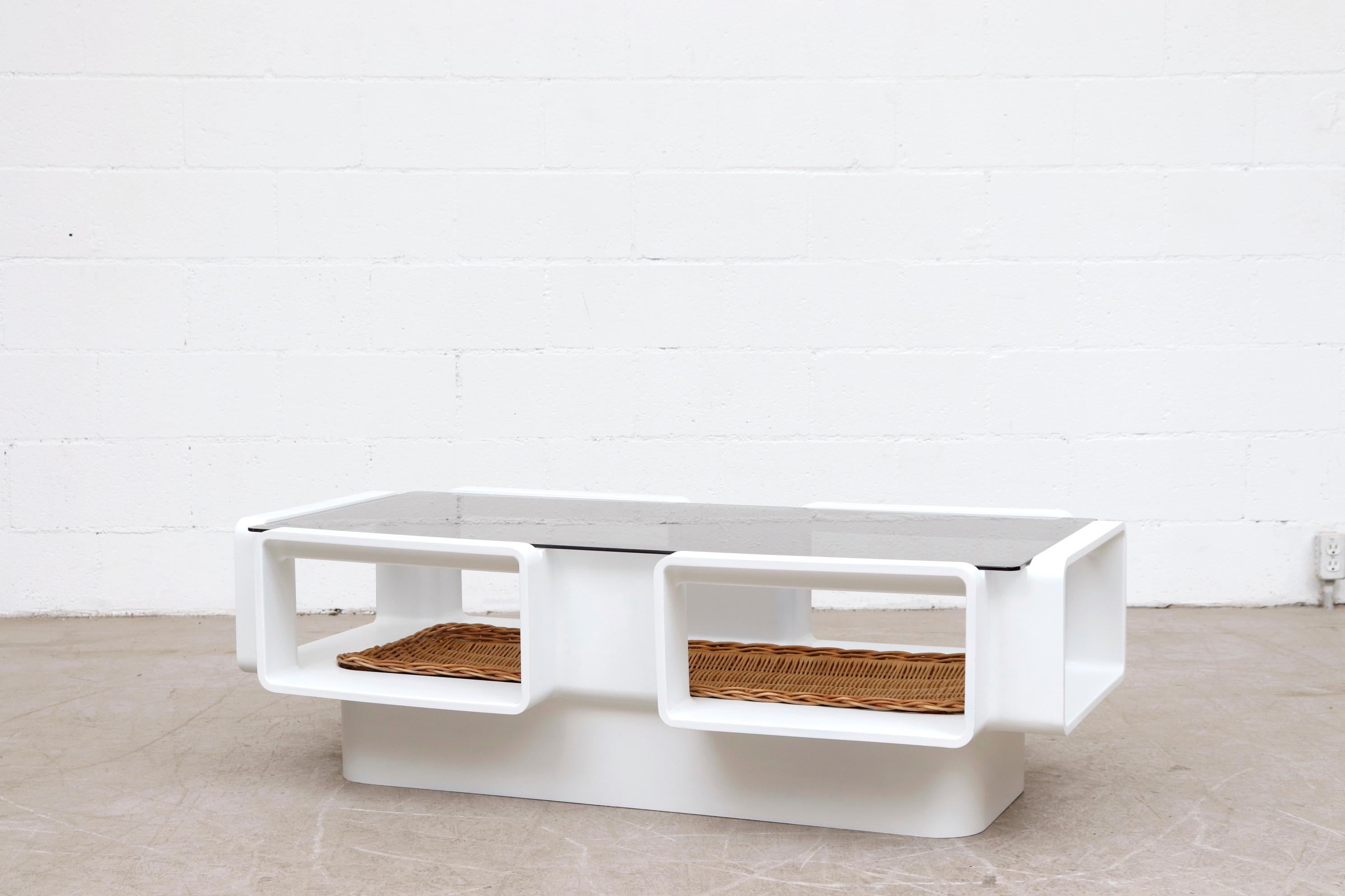 Mid-20th Century Jean Maneval Mod Space Age Coffee Table with Rattan Basket Storage