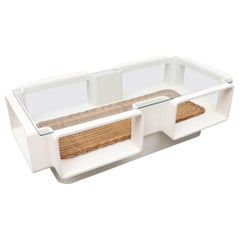 Jean Maneval Mod Space Age Coffee Table with Rattan Basket Storage