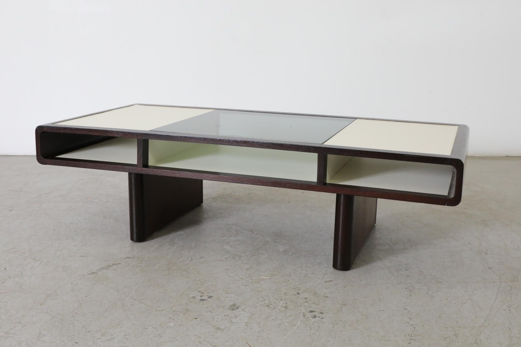 Jean Maneval Style Curved Wenge and White Coffee Table w/ Smoked Glass For Sale 6