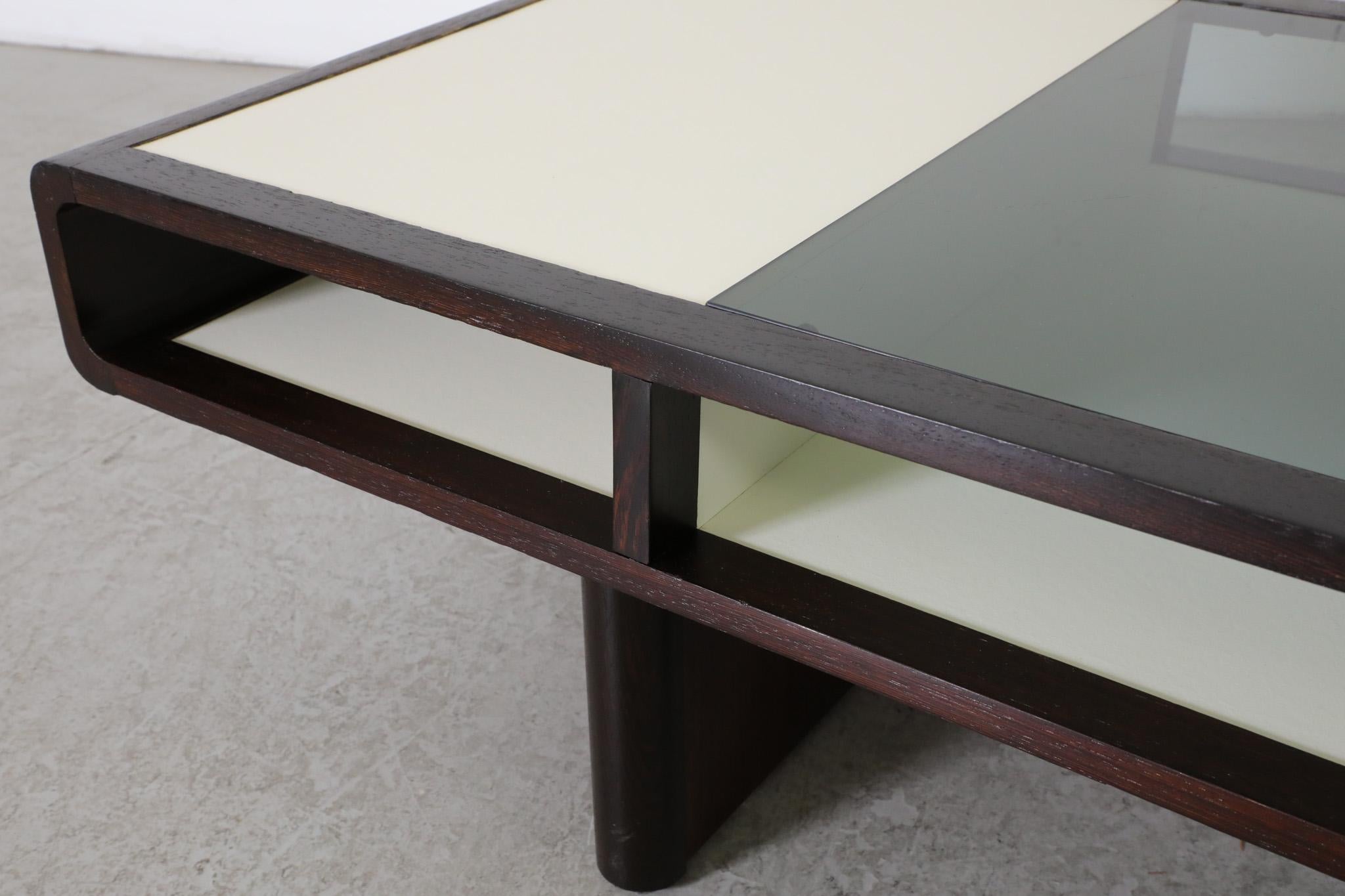 Jean Maneval Style Curved Wenge and White Coffee Table w/ Smoked Glass 7