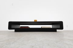 1970s Jean Maneval Style Coffee Table, Dark Wenge Wood & Black Glass Top