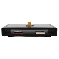 Used Jean Maneval Style Low Black Glass and Dark Wenge Coffee Table with Lower Shelf