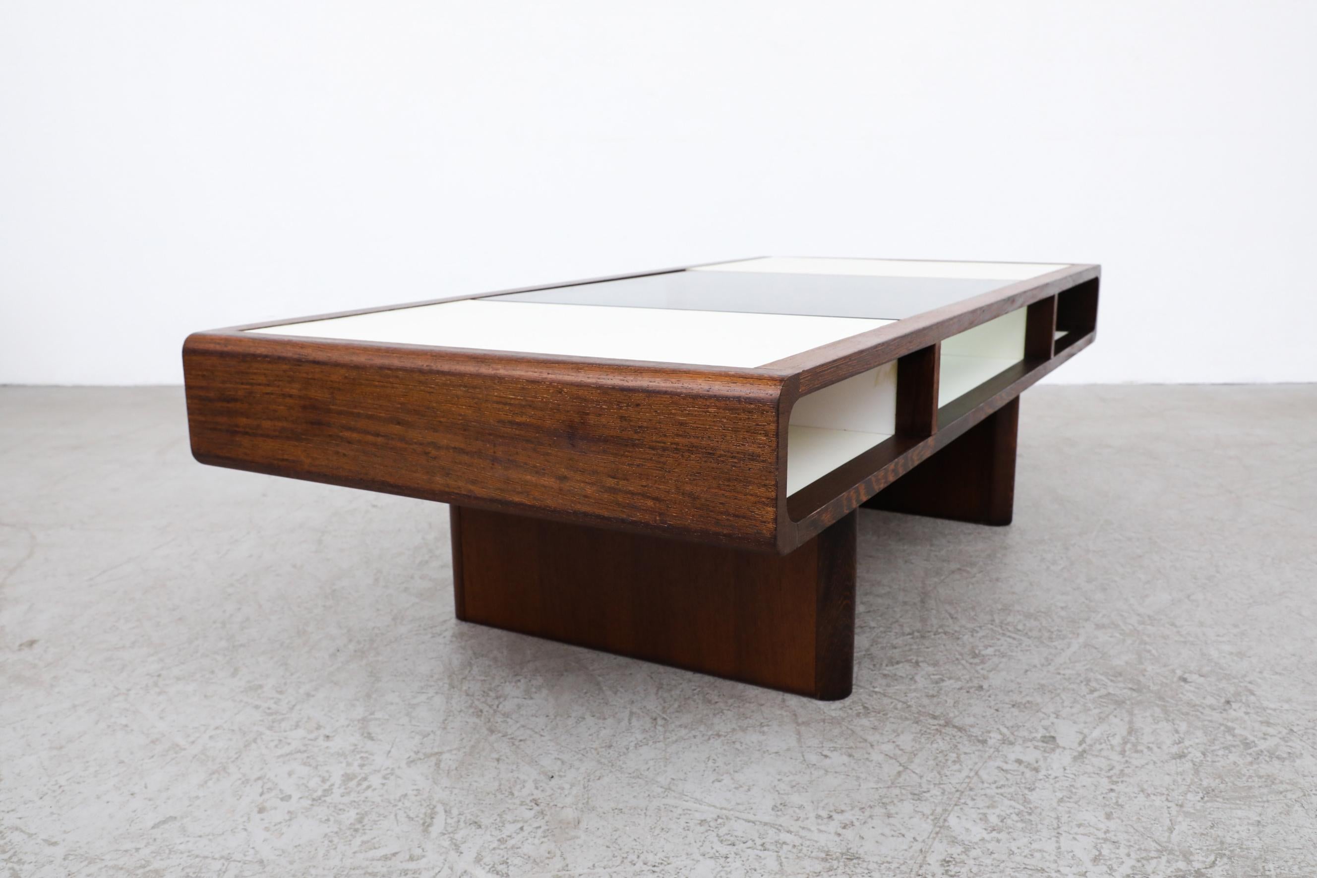 Smoked Glass Jean Maneval Style Wenge and White Coffee Table