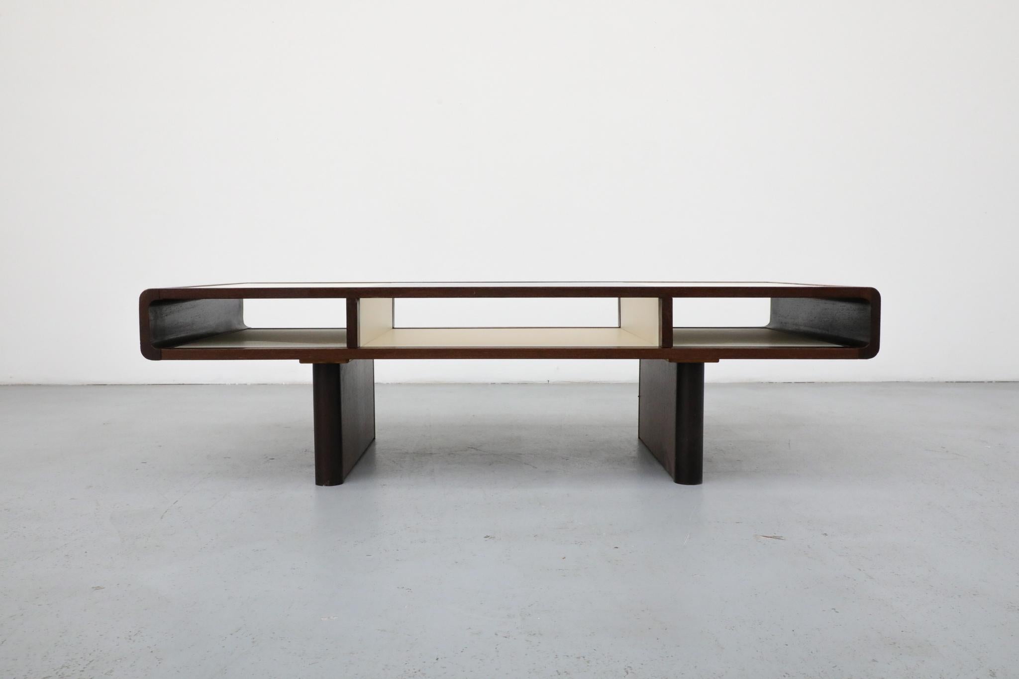 Jean Maneval Style Wenge and White Coffee Table with Storage and Bronzed Glass For Sale 4