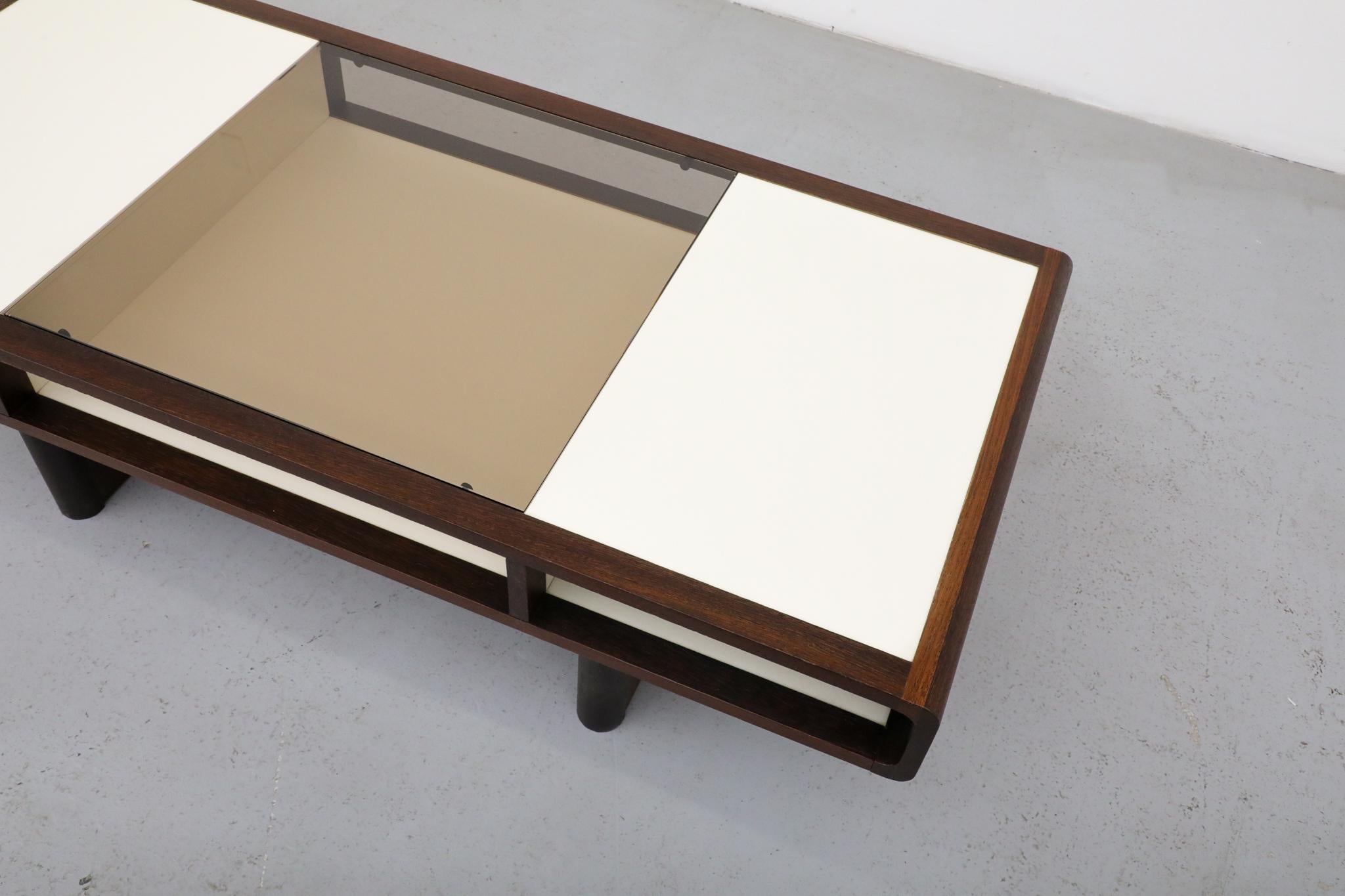 Jean Maneval Style Wenge and White Coffee Table with Storage and Bronzed Glass For Sale 5