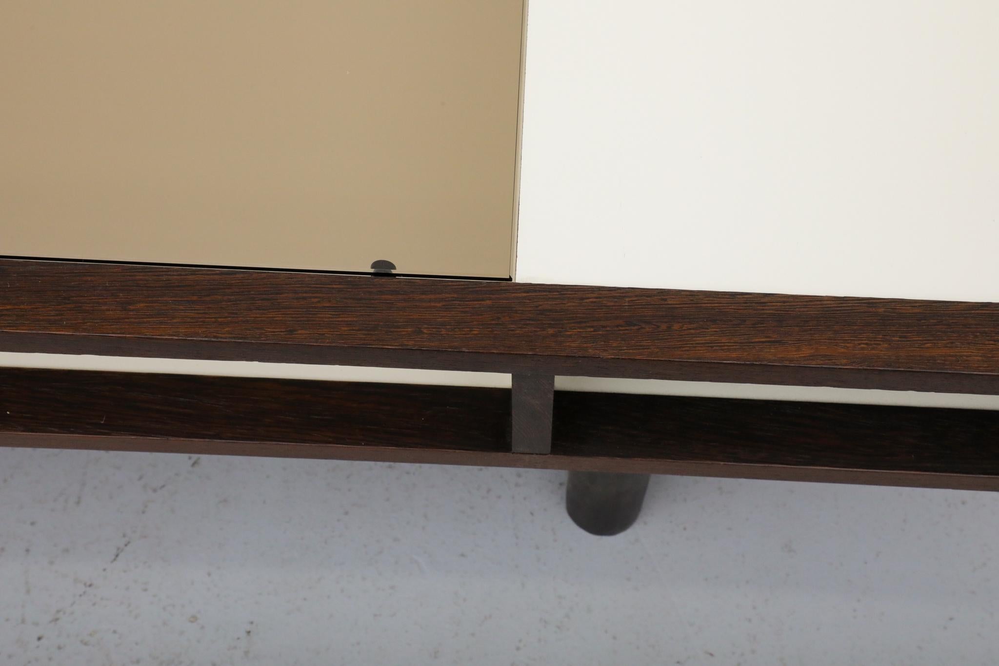 Jean Maneval Style Wenge and White Coffee Table with Storage and Bronzed Glass For Sale 8