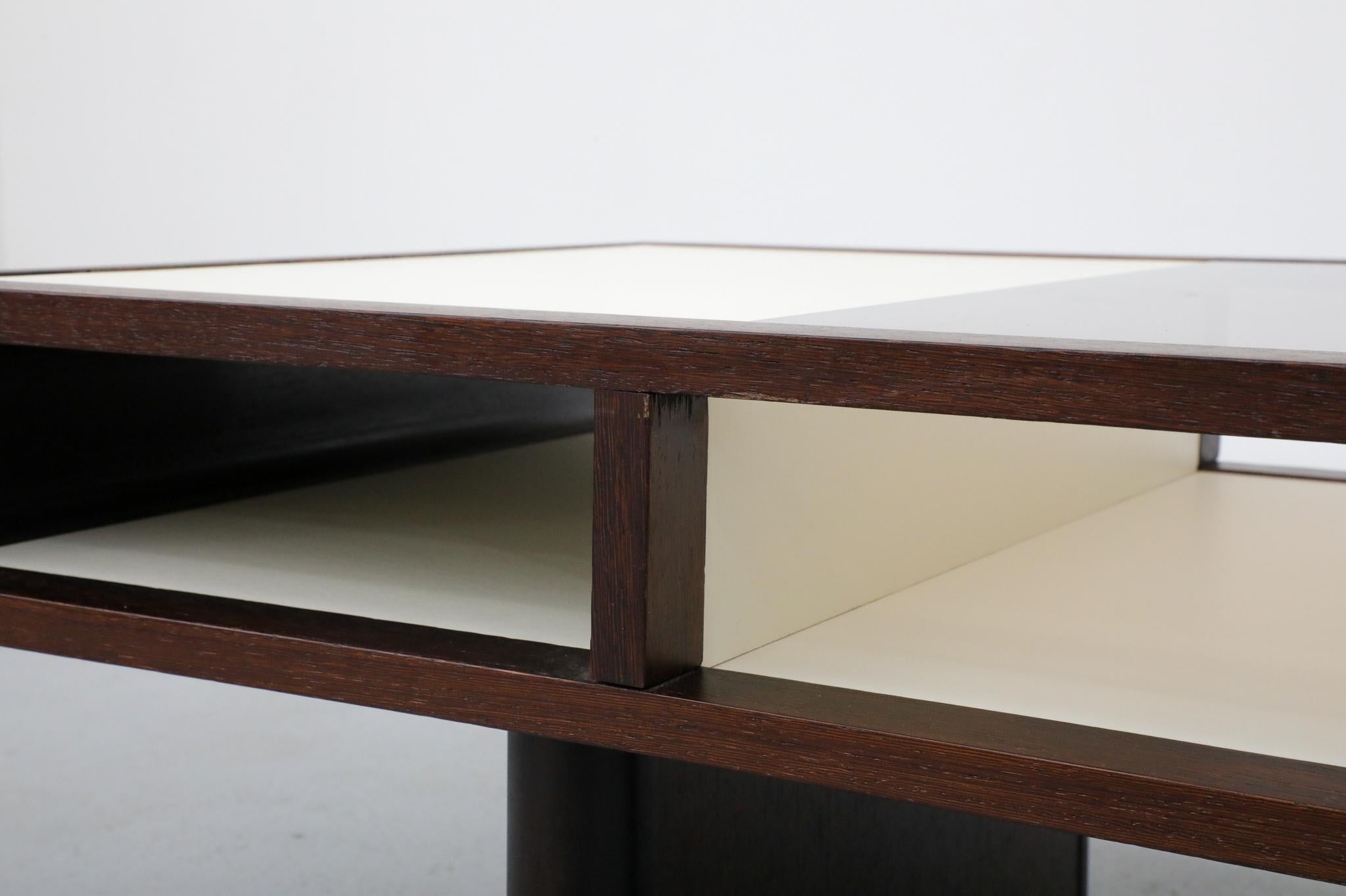 Jean Maneval Style Wenge and White Coffee Table with Storage and Bronzed Glass For Sale 9
