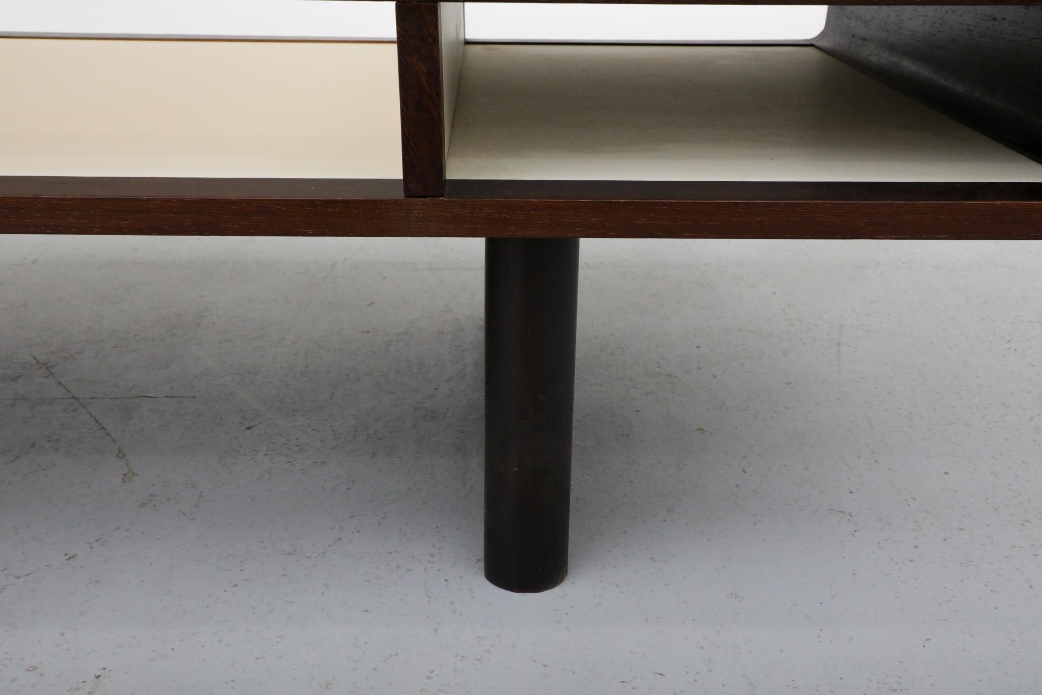 Jean Maneval Style Wenge and White Coffee Table with Storage and Bronzed Glass For Sale 10