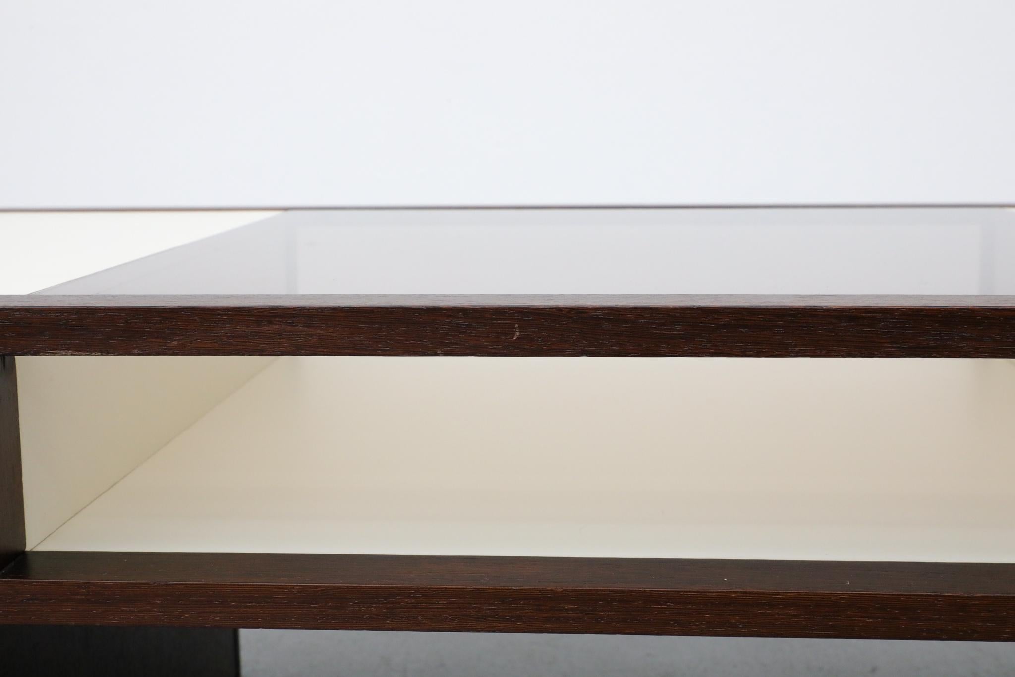 Jean Maneval Style Wenge and White Coffee Table with Storage and Bronzed Glass For Sale 12