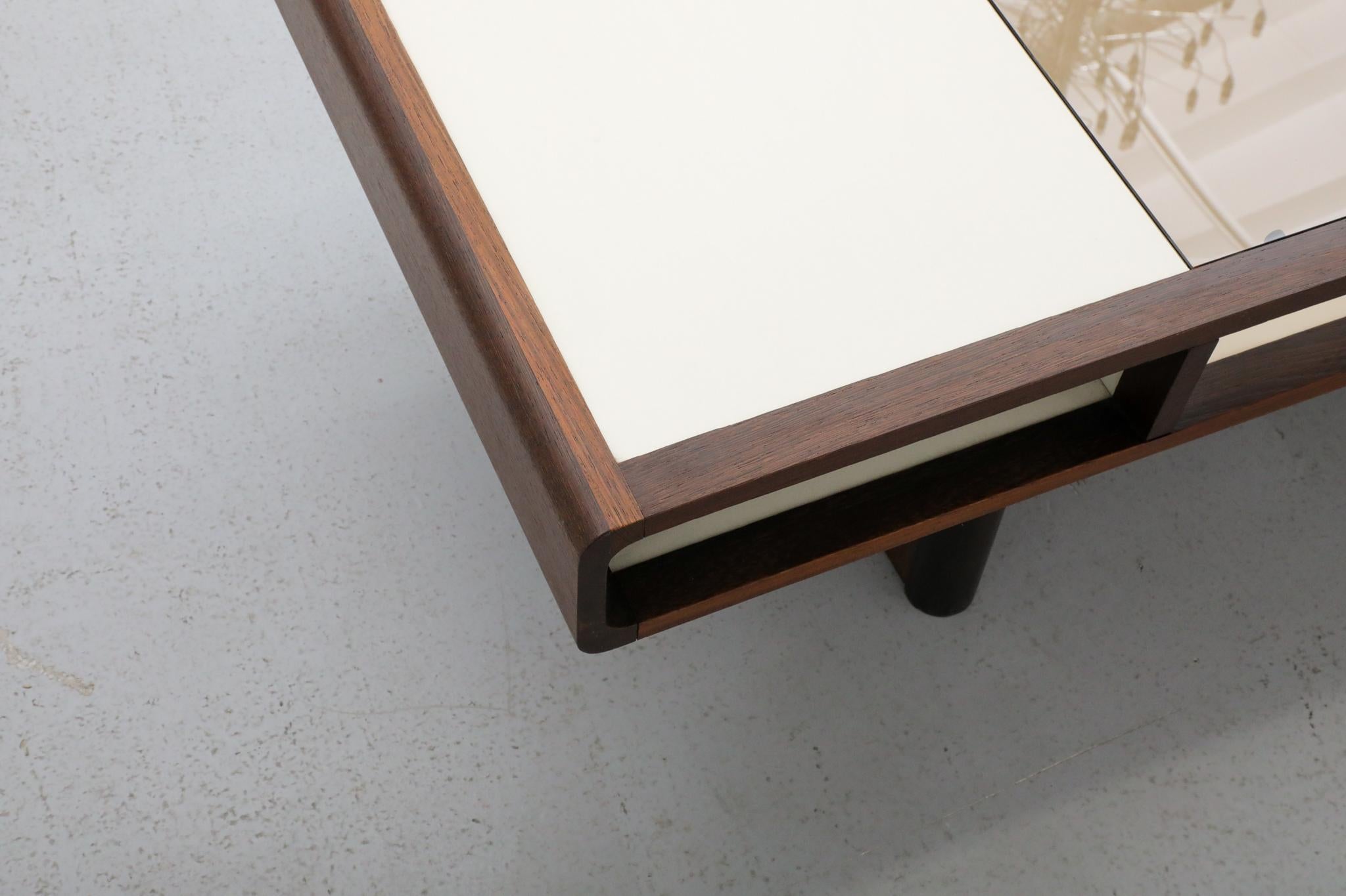 Jean Maneval Style Wenge and White Coffee Table with Storage and Bronzed Glass For Sale 13