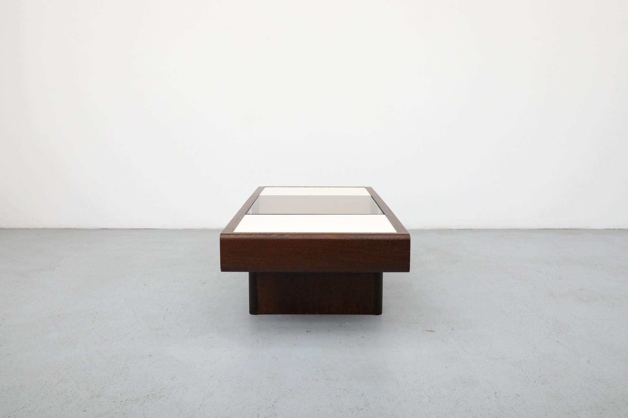 Late 20th Century Jean Maneval Style Wenge and White Coffee Table with Storage and Bronzed Glass For Sale