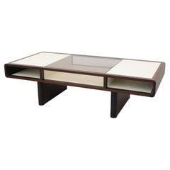 Jean Maneval Style Wenge and White Coffee Table with Storage and Bronzed Glass