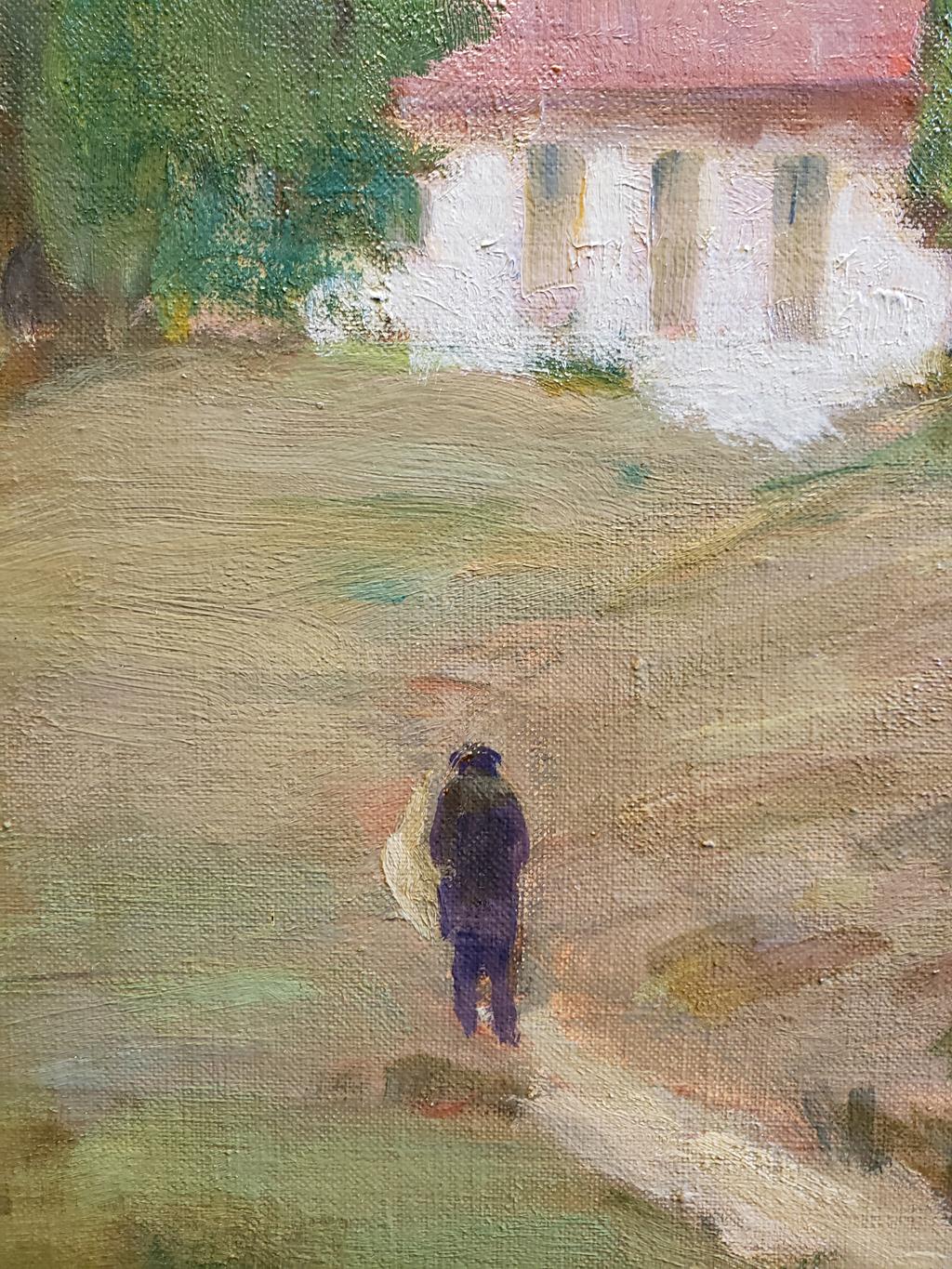 Pathway to the Church, c. 1915 - Brown Landscape Painting by Jean Mannheim