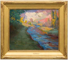 Turquoise Creek - California Impressionist Oil on Board Landscape Painting