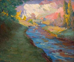 Turquoise Creek - California Impressionist Oil on Board Landscape Painting