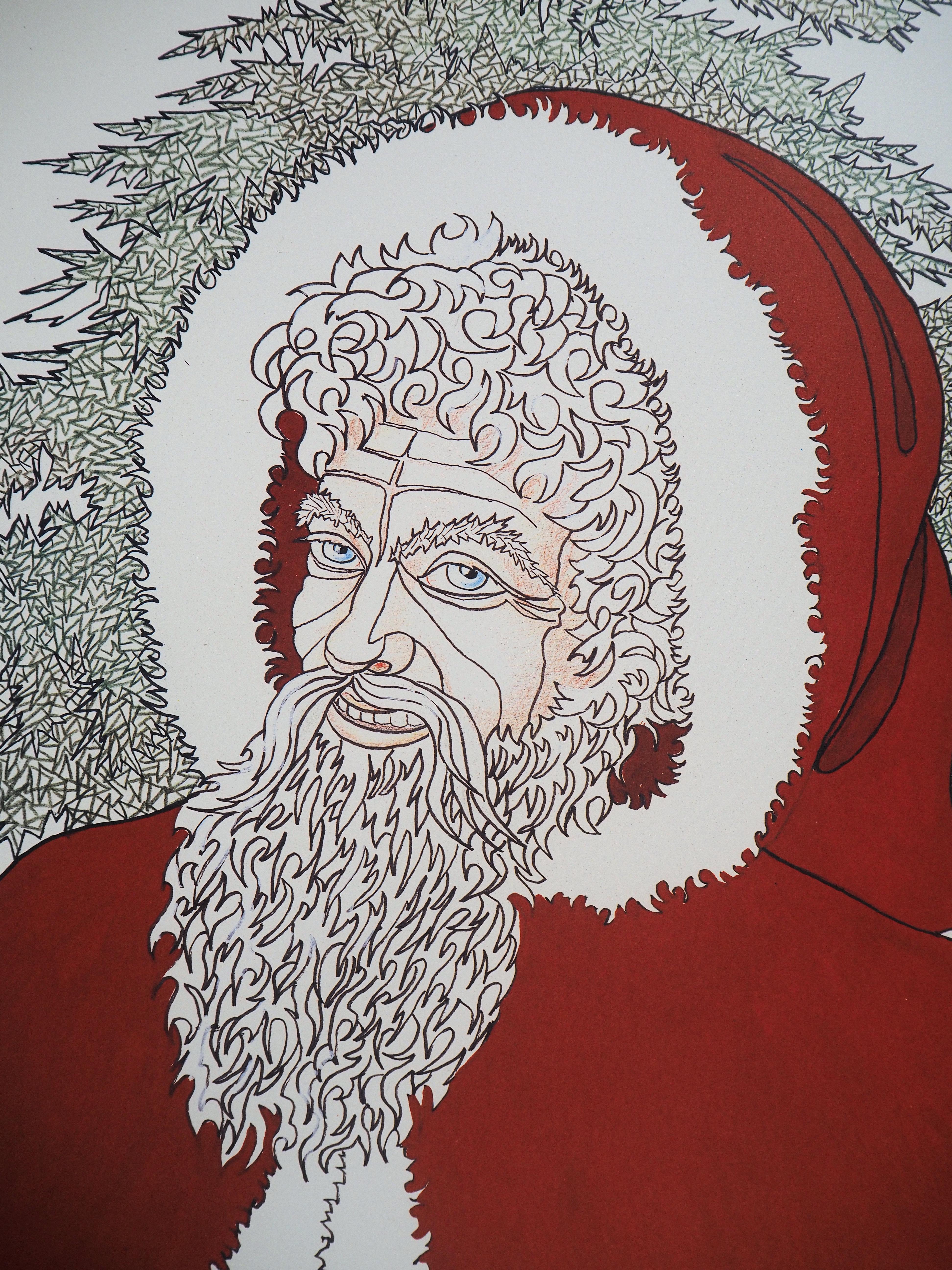 Natale: Babbo Natale - Litografia, Ltd 100 copie - Figurative Print Grigio di Jean Marais