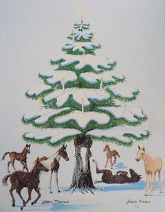 Árbol de Navidad y Caballos - Litografía, Ltd 100 ejemplares