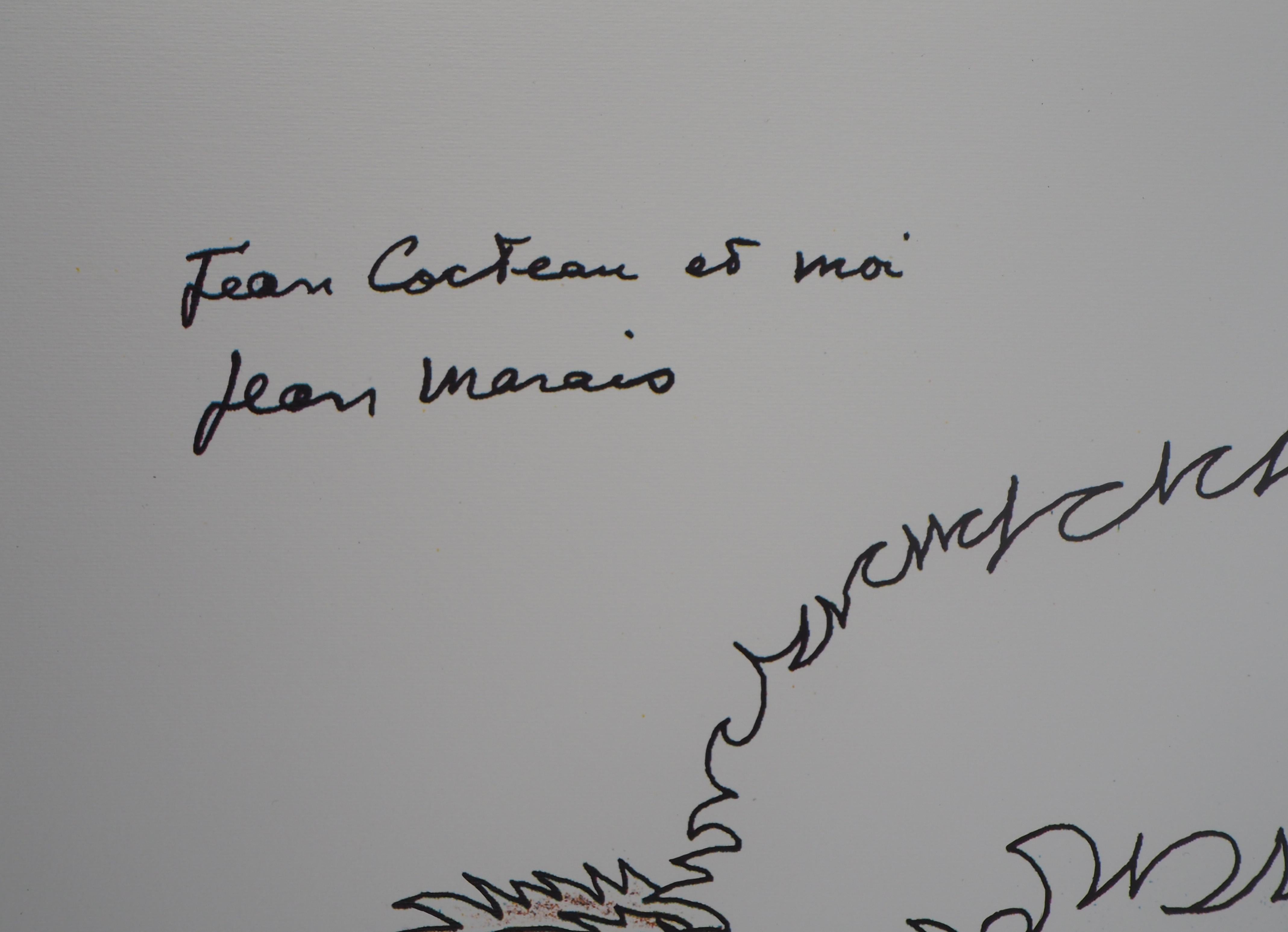 Jean Cocteau and Me - Lithograph, Numbered /100 - Gray Portrait Print by Jean Marais