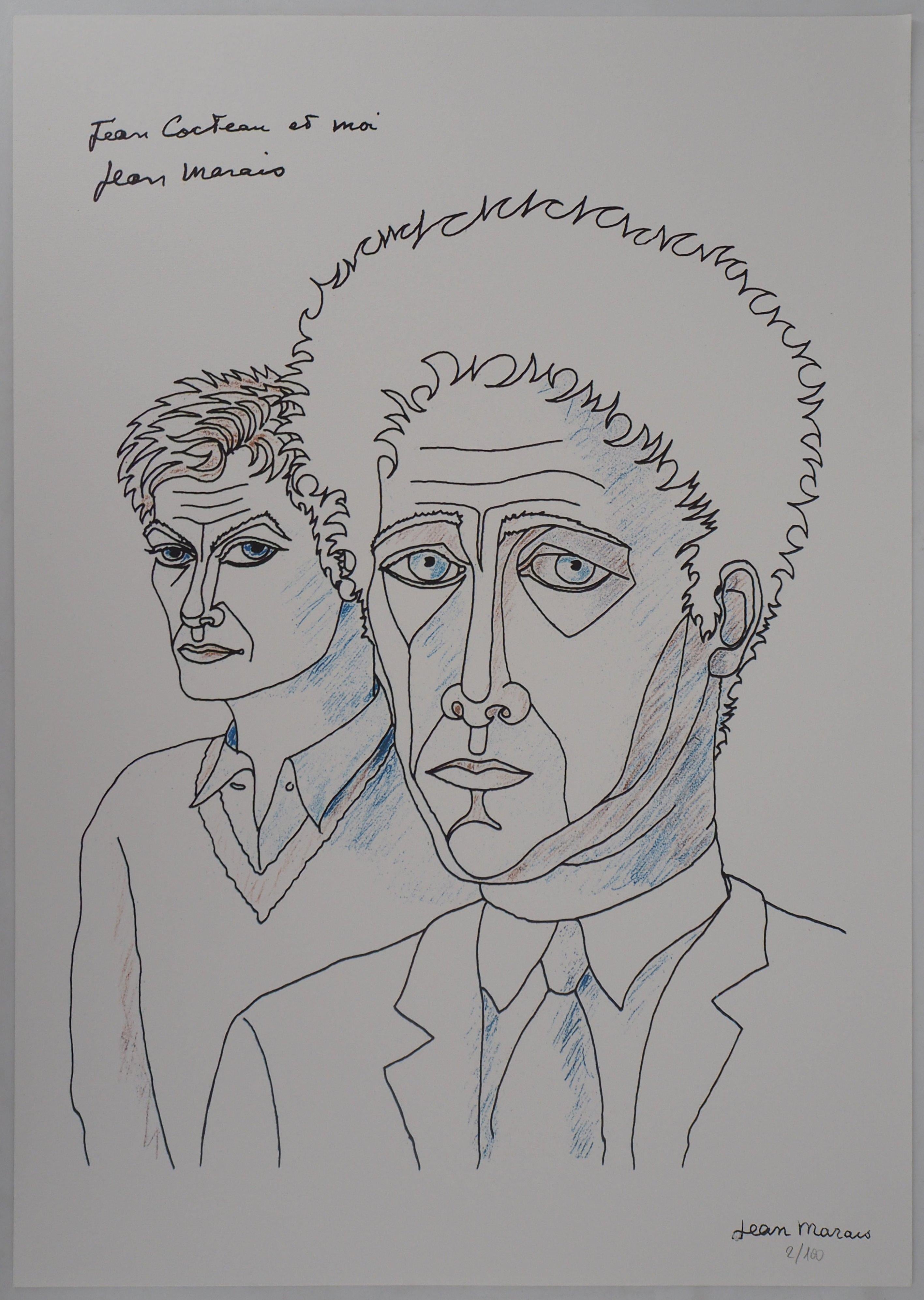 Jean Marais Portrait Print - Jean Cocteau and Me - Lithograph, Numbered /100