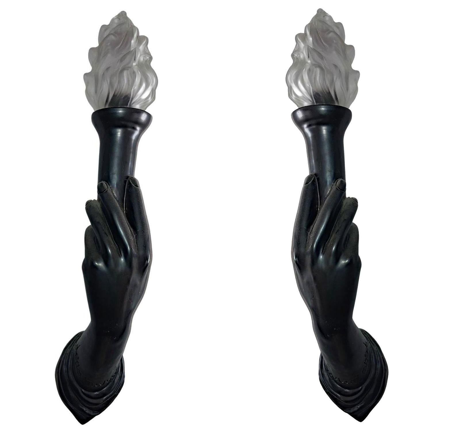 Jean Marais (1913-1988) exceptional set of 6 ceramic and glass wall lights, signed circa 1950
6 sconces are available: 3 left hands, 3 right hands.
the price is for 1 sconce.
The sconces are sold in pairs
1 pair will consist of a left hand and a