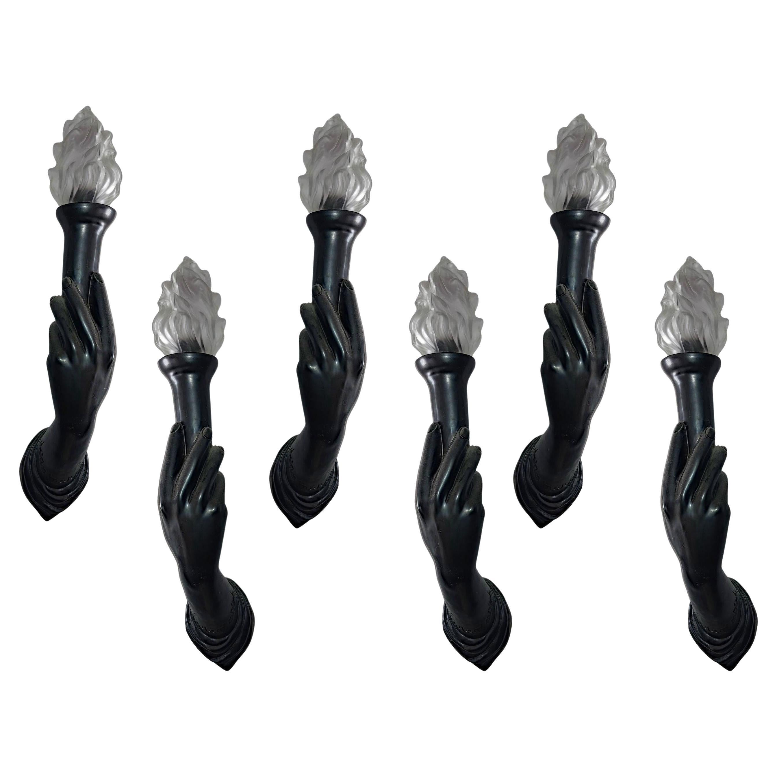 Jean Marais (1913-1988) exceptional set of 6 ceramic and glass wall lights For Sale