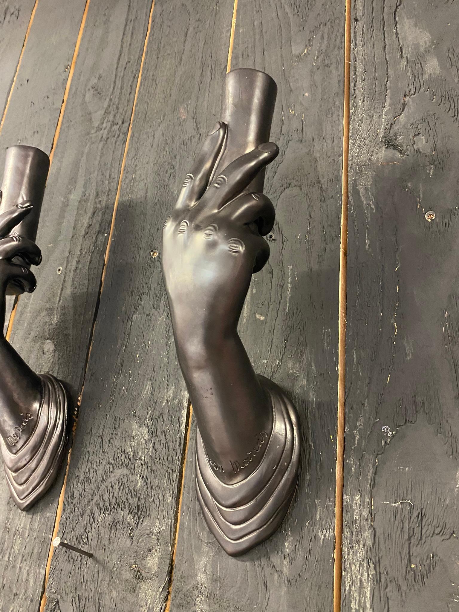 French Jean Marais Rare Pair of Ceramic Sconces circa 1950/1960 Signed For Sale