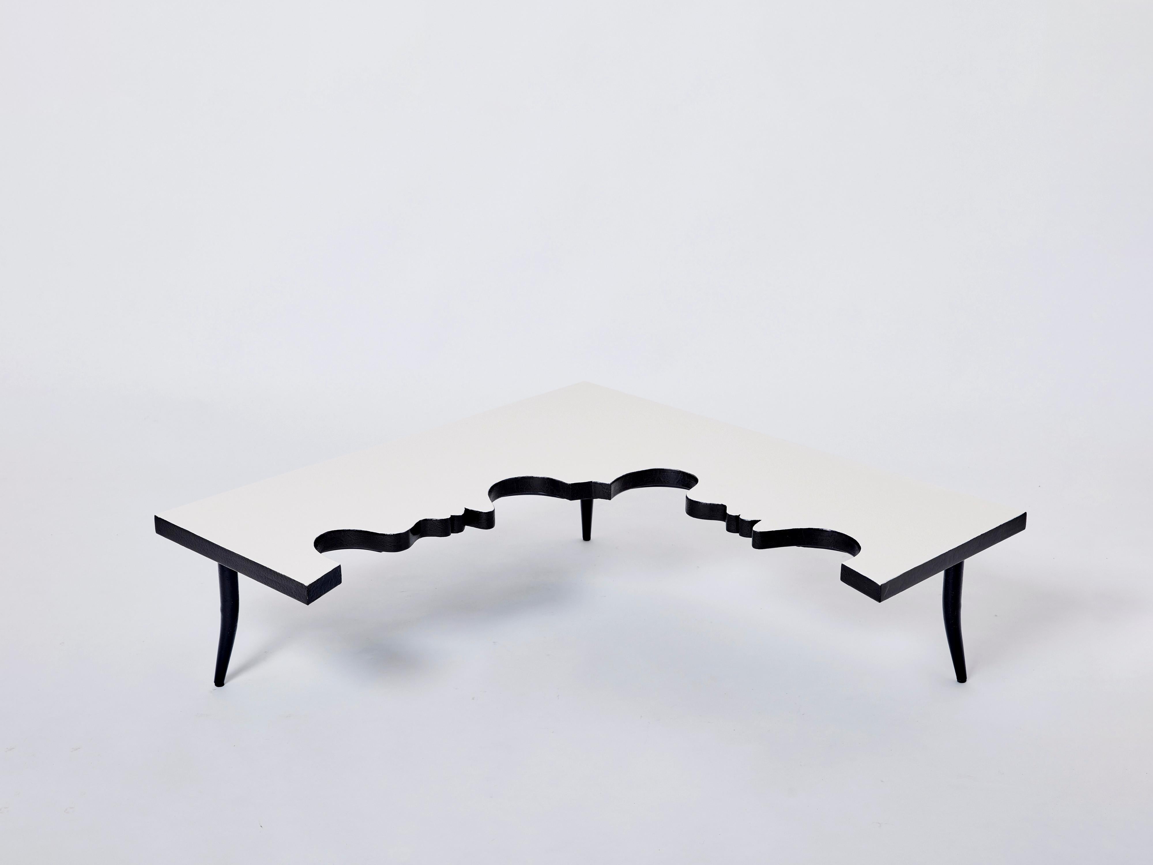 Mid-Century Modern Table basse en fer et en Wood de Jean Marais Hommage à Jean Cocteau, 1972 en vente