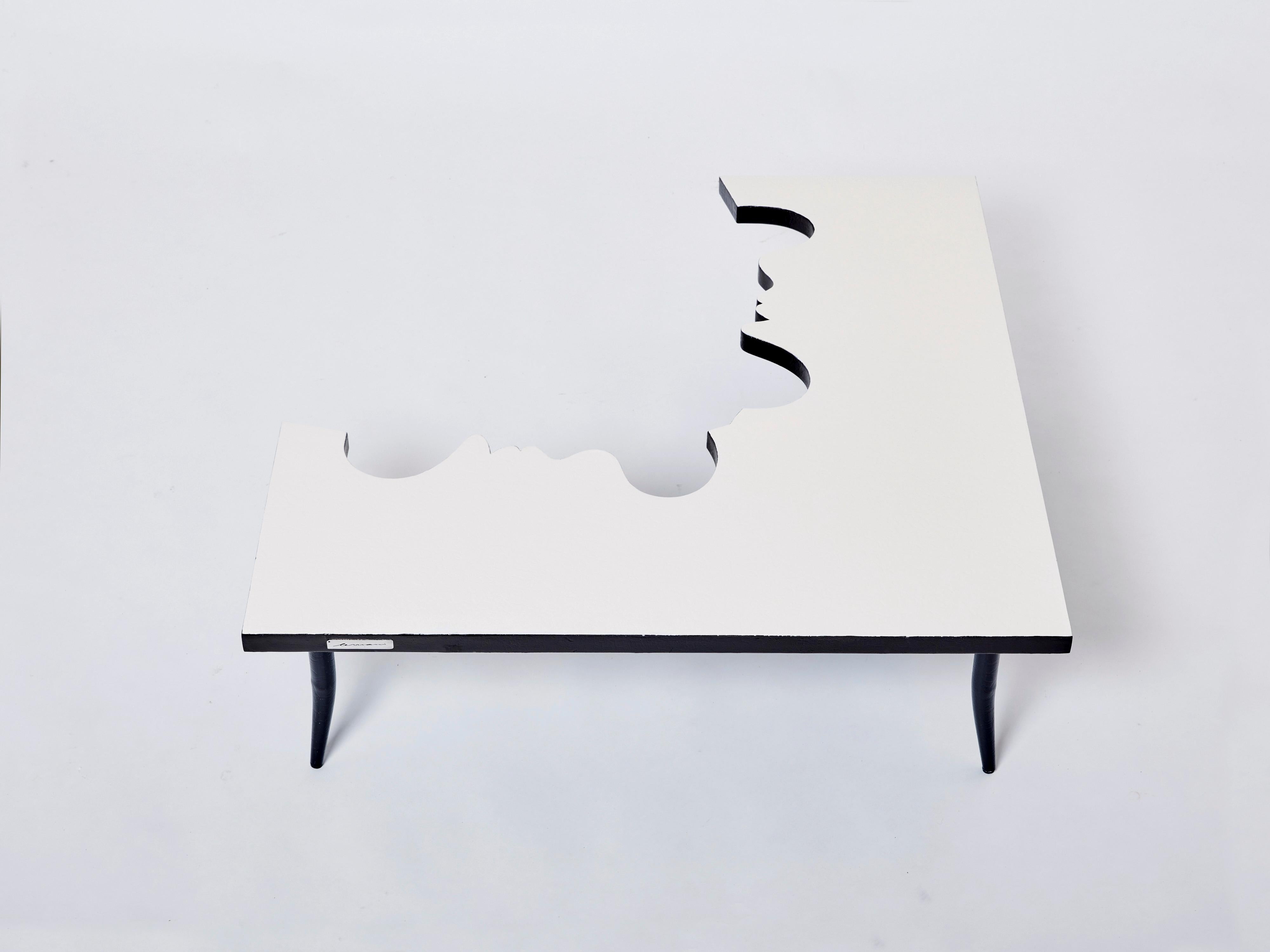 Jean Marais Iron Wood Coffee Table Hommage a Jean Cocteau, 1972 In Good Condition For Sale In Paris, IDF