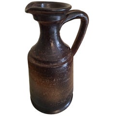 Jean Marais Signed Black Brown Enamelled Ceramic Pitcher, 1960s French Vallauris