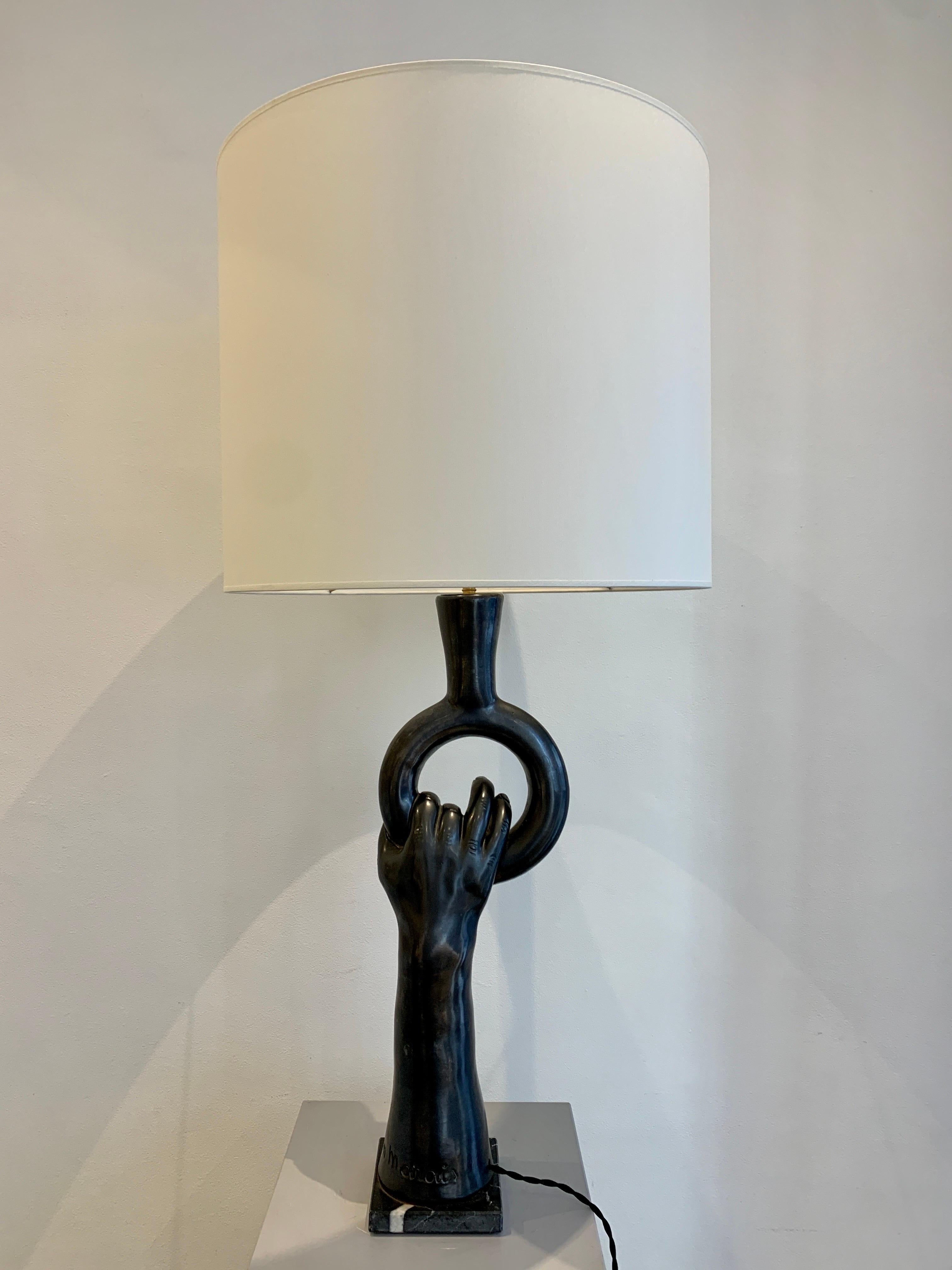 Jean Marais, Table Lamp Main 1960s, Vallauris In Good Condition In Brussels, BE