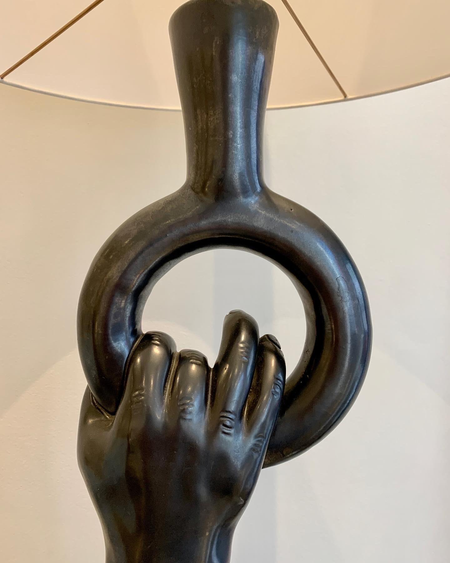 Ceramic Jean Marais, Table Lamp Main 1960s, Vallauris
