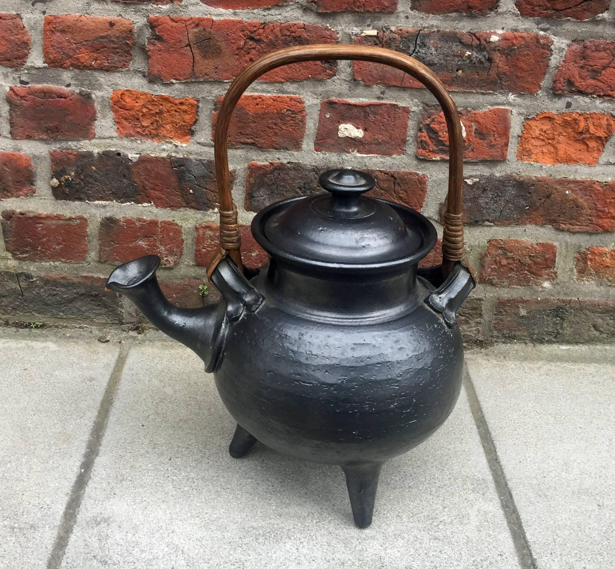 Mid-Century Modern Jean Marais, Very Large Teapot in Enamelled Stoneware, Signed, circa 1960 For Sale